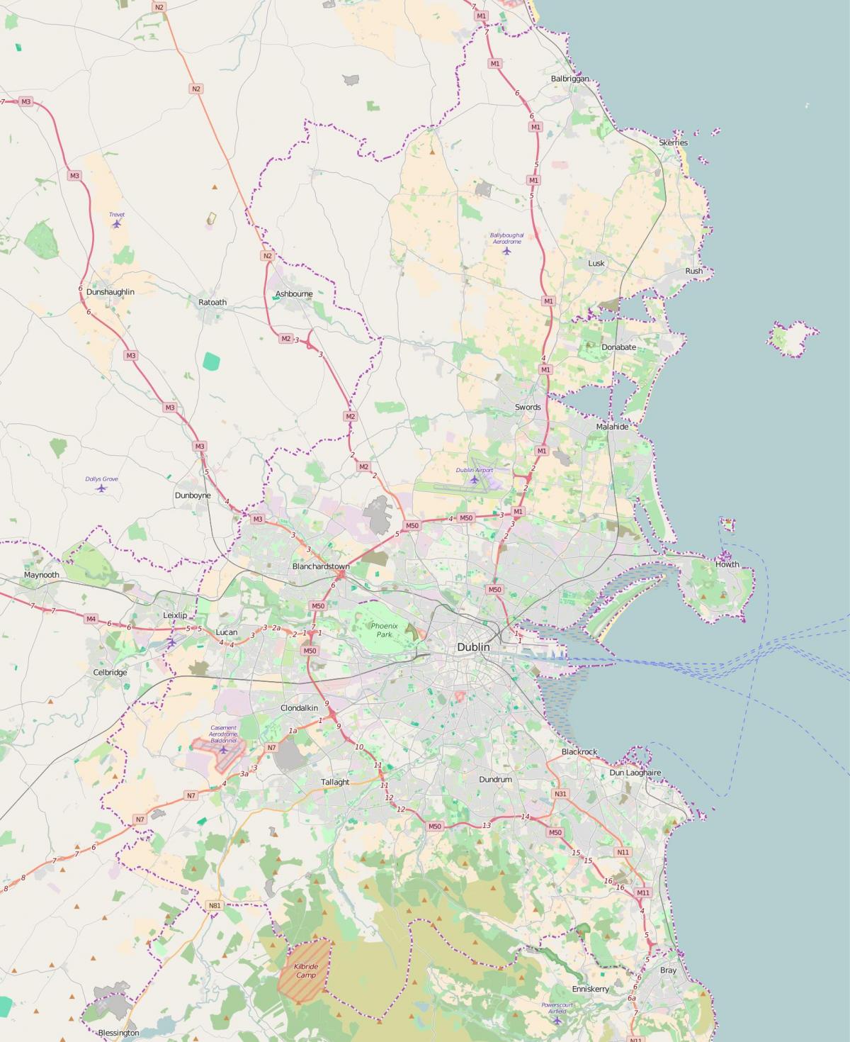 Mapa de los aeropuertos de Dublín