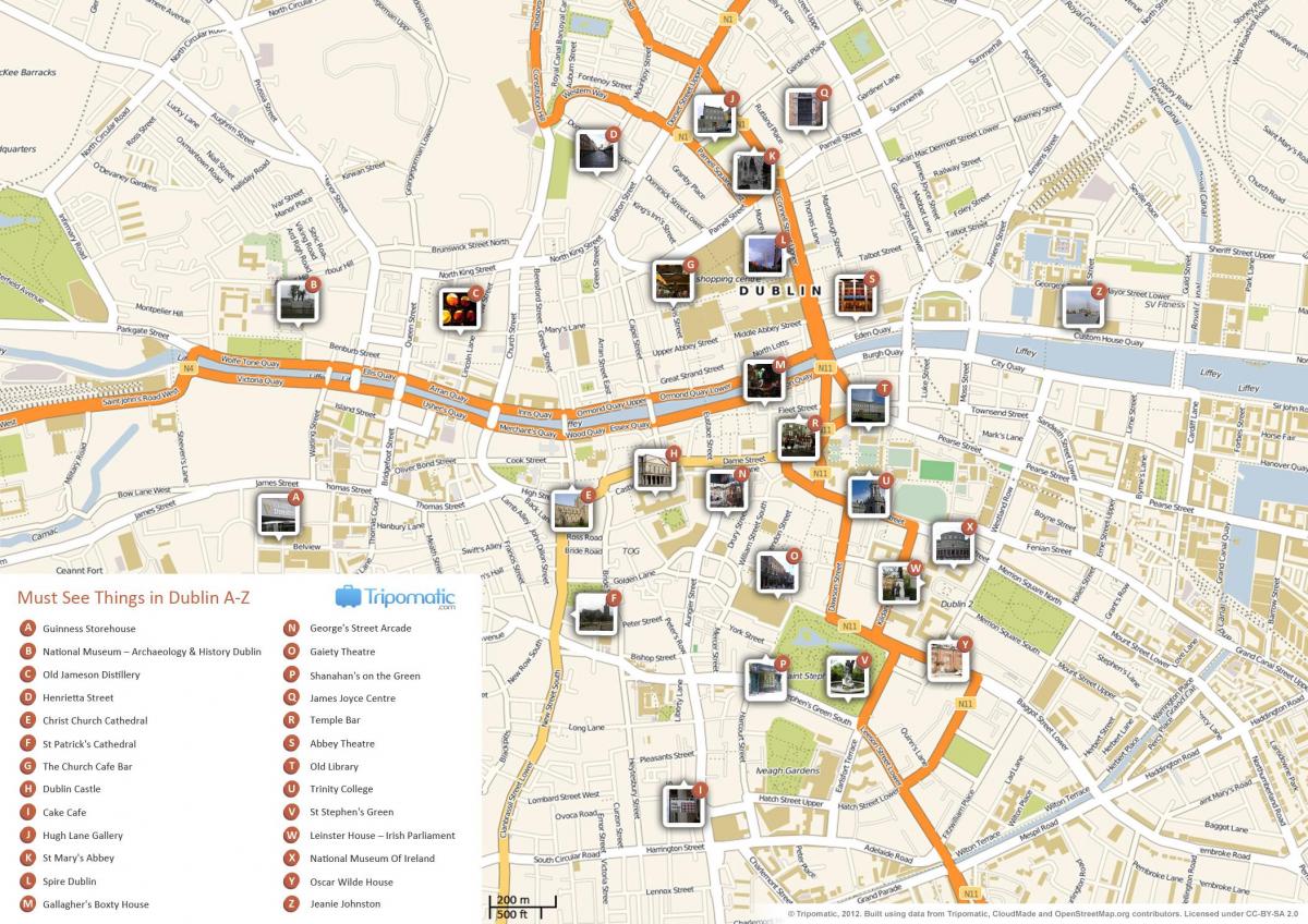 Mapa de lugares de interés de Dublín